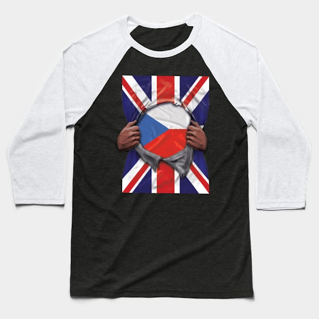 Czech Republic Flag Great Britain Flag Ripped - Gift for Czech From Czech Republic Baseball T-Shirt by Country Flags